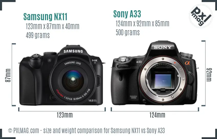 Samsung NX11 vs Sony A33 size comparison