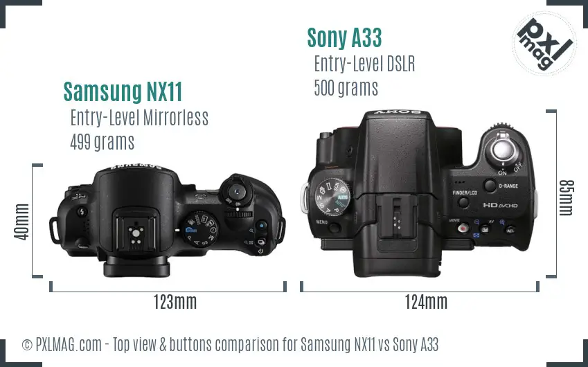 Samsung NX11 vs Sony A33 top view buttons comparison