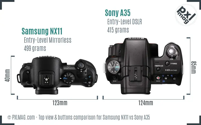 Samsung NX11 vs Sony A35 top view buttons comparison