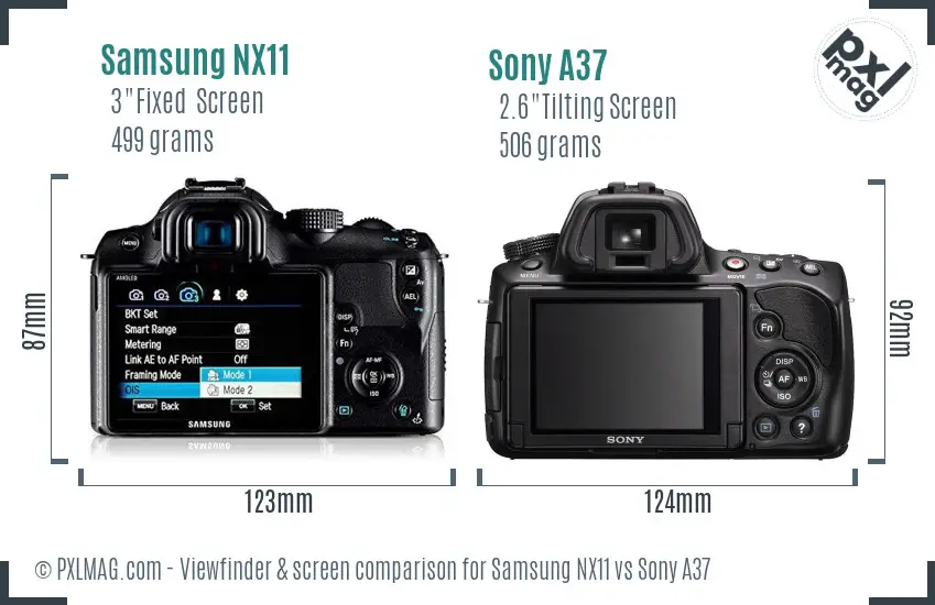 Samsung NX11 vs Sony A37 Screen and Viewfinder comparison