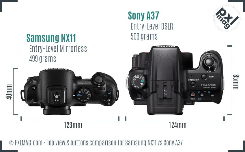 Samsung NX11 vs Sony A37 top view buttons comparison