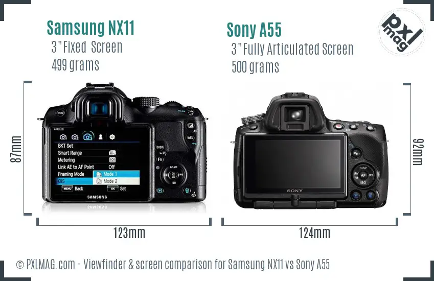 Samsung NX11 vs Sony A55 Screen and Viewfinder comparison