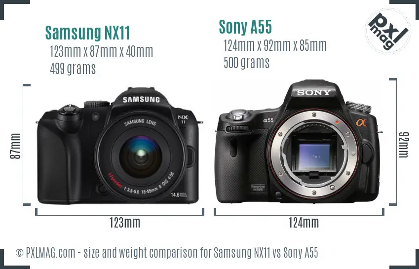 Samsung NX11 vs Sony A55 size comparison