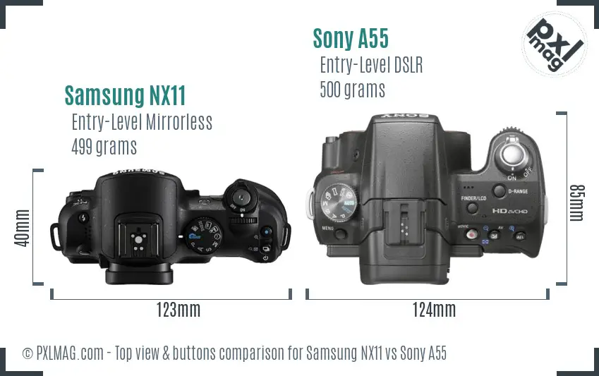 Samsung NX11 vs Sony A55 top view buttons comparison