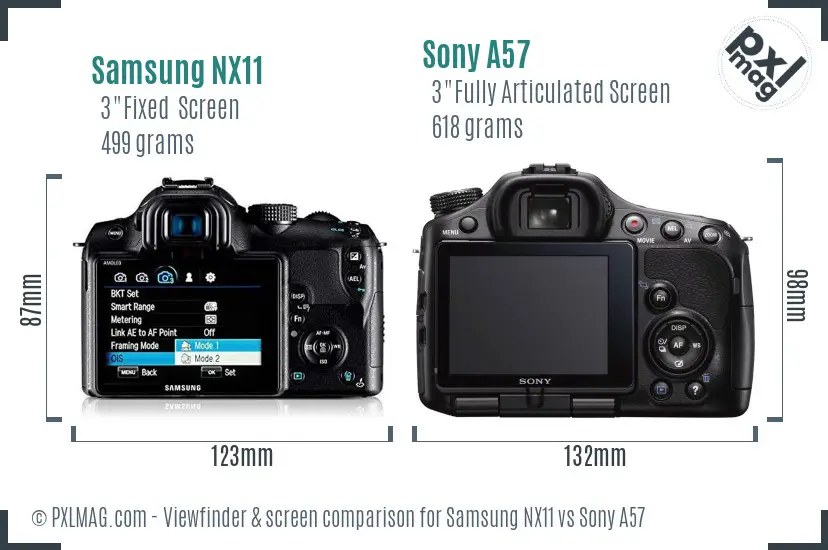 Samsung NX11 vs Sony A57 Screen and Viewfinder comparison