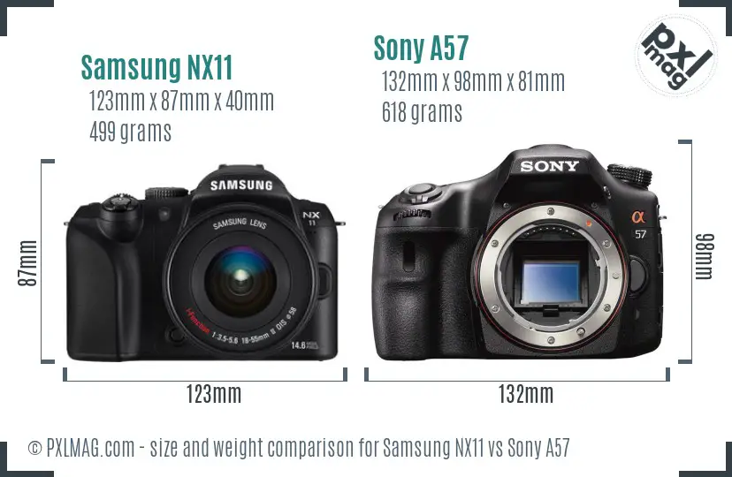 Samsung NX11 vs Sony A57 size comparison