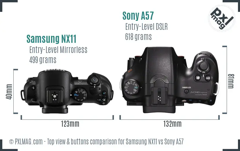 Samsung NX11 vs Sony A57 top view buttons comparison