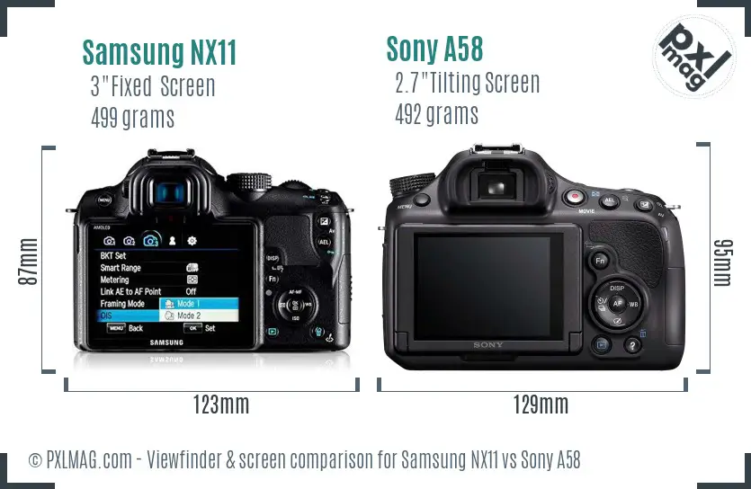Samsung NX11 vs Sony A58 Screen and Viewfinder comparison