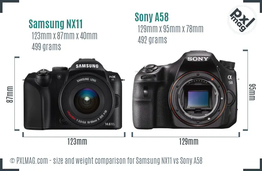 Samsung NX11 vs Sony A58 size comparison