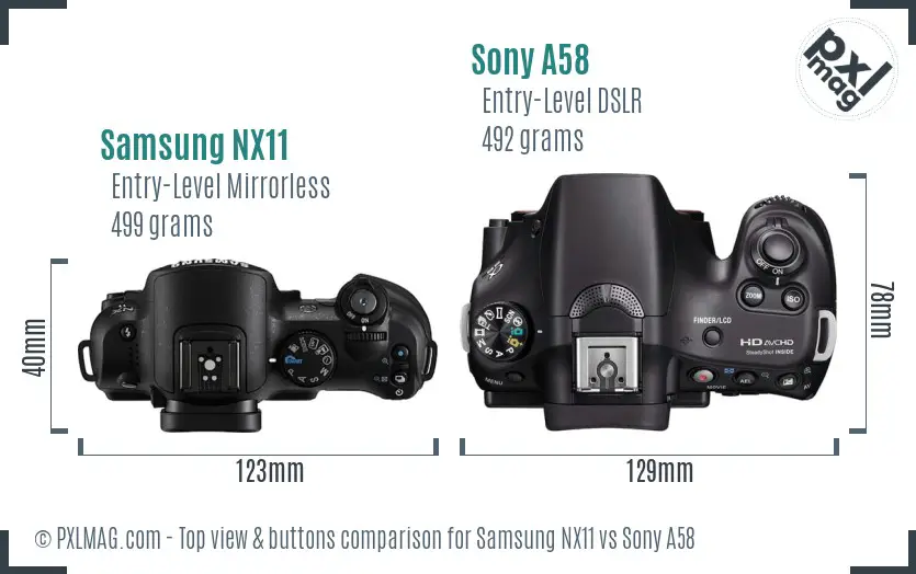 Samsung NX11 vs Sony A58 top view buttons comparison