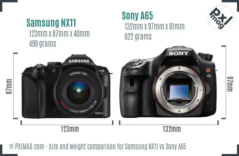 Samsung NX11 vs Sony A65 size comparison
