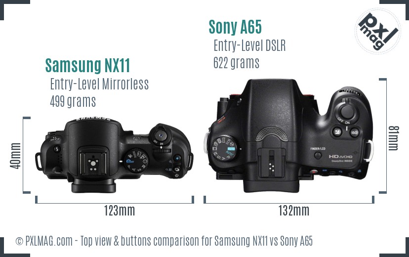 Samsung NX11 vs Sony A65 top view buttons comparison