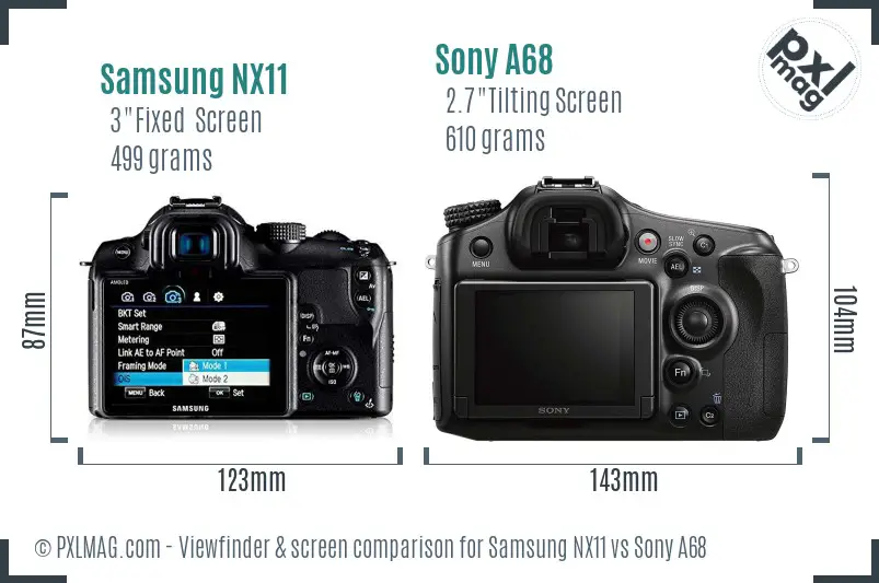 Samsung NX11 vs Sony A68 Screen and Viewfinder comparison