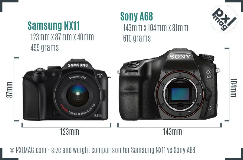 Samsung NX11 vs Sony A68 size comparison