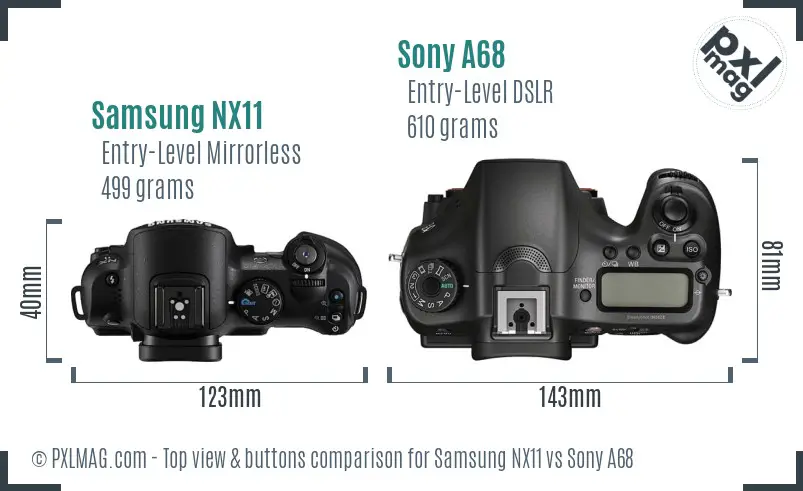 Samsung NX11 vs Sony A68 top view buttons comparison