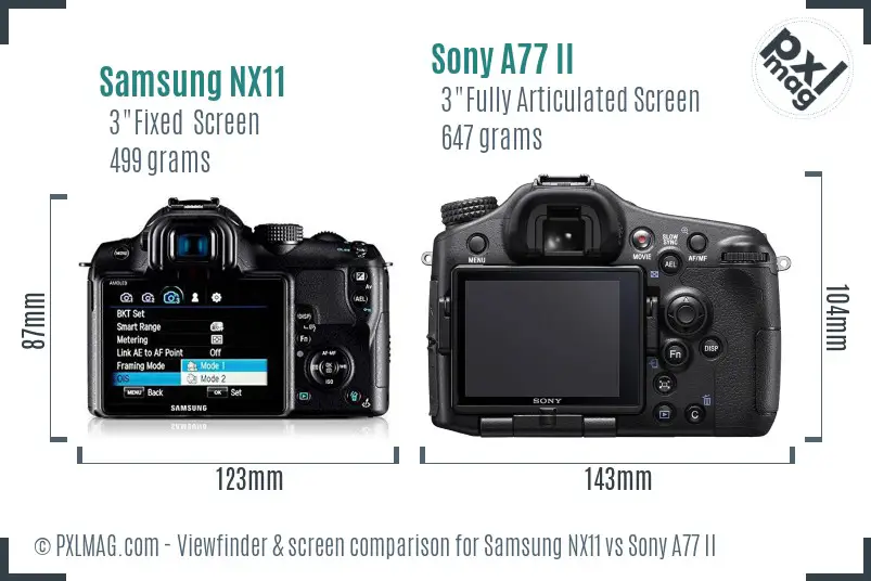 Samsung NX11 vs Sony A77 II Screen and Viewfinder comparison
