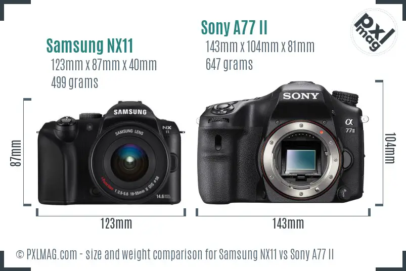 Samsung NX11 vs Sony A77 II size comparison