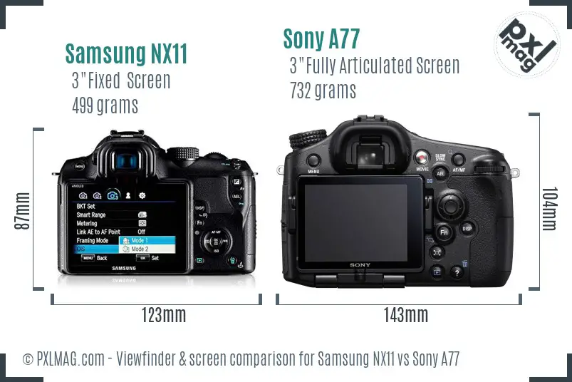 Samsung NX11 vs Sony A77 Screen and Viewfinder comparison