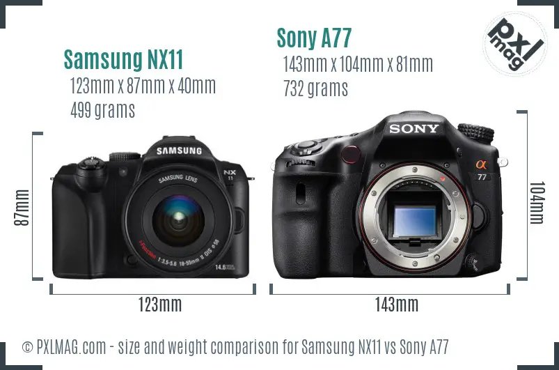 Samsung NX11 vs Sony A77 size comparison