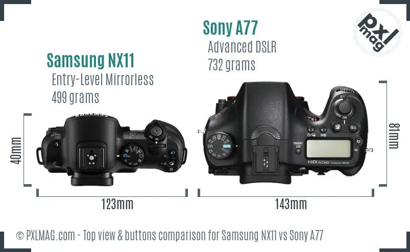 Samsung NX11 vs Sony A77 top view buttons comparison