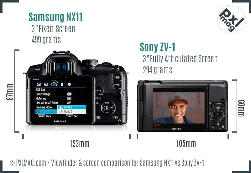 Samsung NX11 vs Sony ZV-1 Screen and Viewfinder comparison