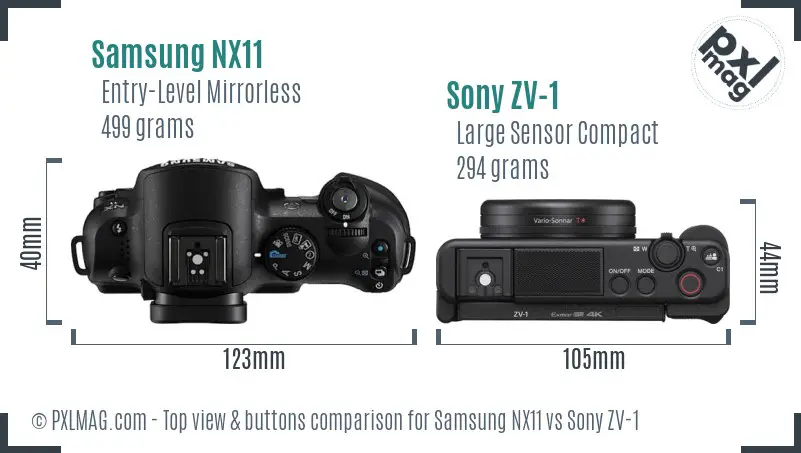 Samsung NX11 vs Sony ZV-1 top view buttons comparison