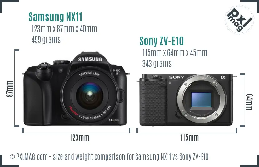 Samsung NX11 vs Sony ZV-E10 size comparison