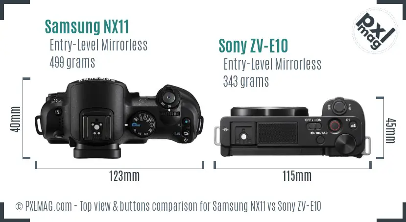 Samsung NX11 vs Sony ZV-E10 top view buttons comparison