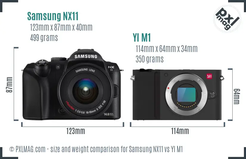 Samsung NX11 vs YI M1 size comparison