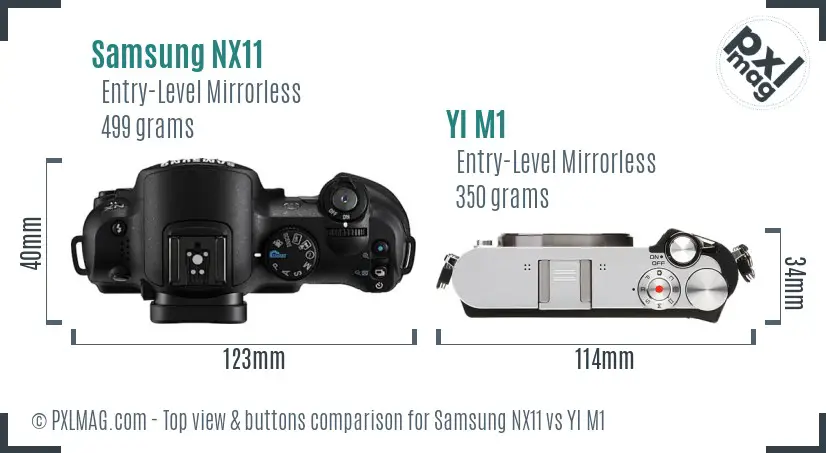 Samsung NX11 vs YI M1 top view buttons comparison