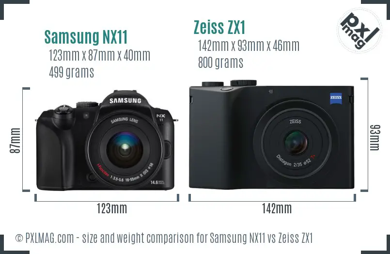 Samsung NX11 vs Zeiss ZX1 size comparison