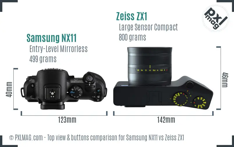 Samsung NX11 vs Zeiss ZX1 top view buttons comparison