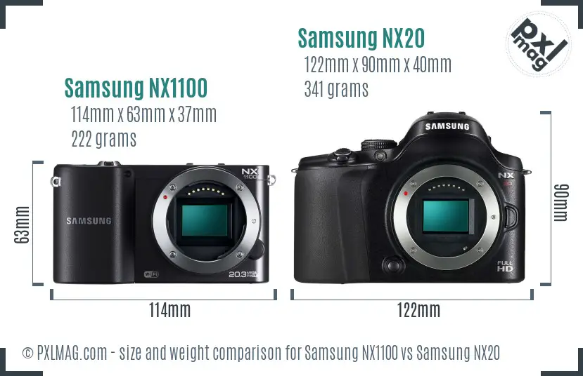 Samsung NX1100 vs Samsung NX20 size comparison