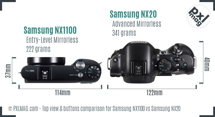 Samsung NX1100 vs Samsung NX20 top view buttons comparison