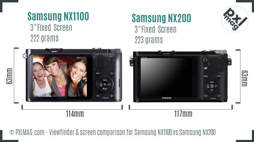 Samsung NX1100 vs Samsung NX200 Screen and Viewfinder comparison