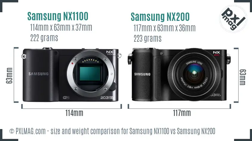 Samsung NX1100 vs Samsung NX200 size comparison