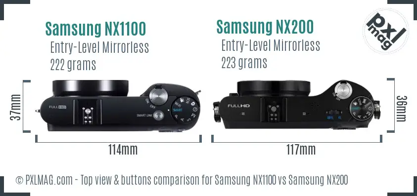 Samsung NX1100 vs Samsung NX200 top view buttons comparison