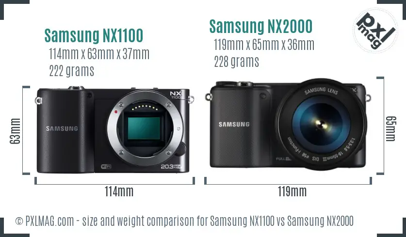 Samsung NX1100 vs Samsung NX2000 size comparison