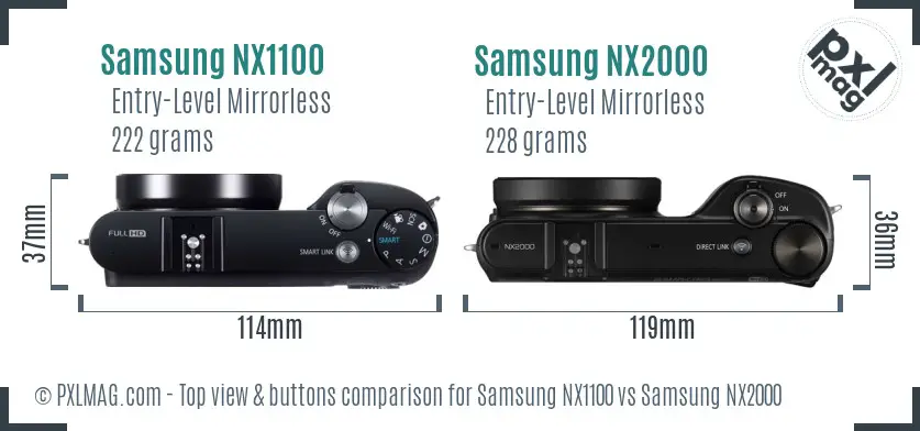 Samsung NX1100 vs Samsung NX2000 top view buttons comparison