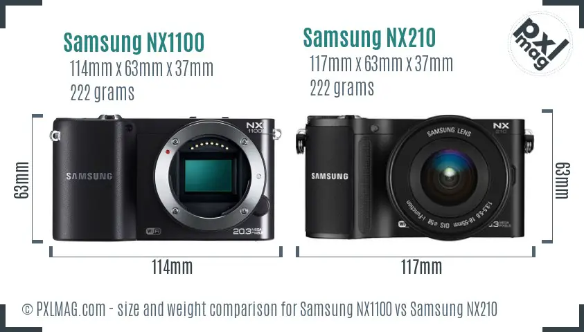 Samsung NX1100 vs Samsung NX210 size comparison