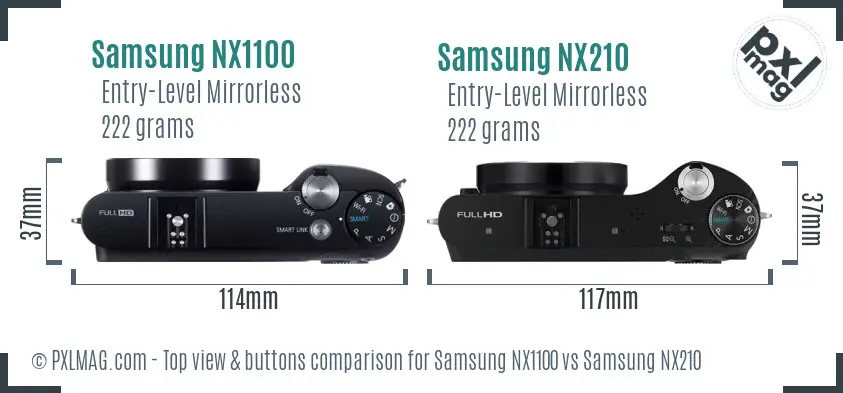 Samsung NX1100 vs Samsung NX210 top view buttons comparison