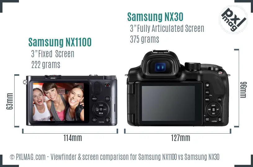 Samsung NX1100 vs Samsung NX30 Screen and Viewfinder comparison