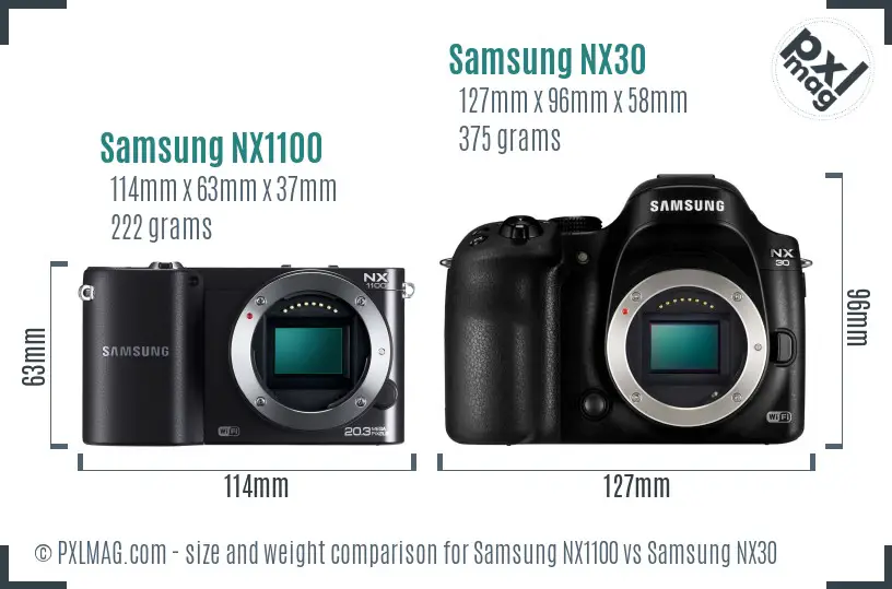 Samsung NX1100 vs Samsung NX30 size comparison