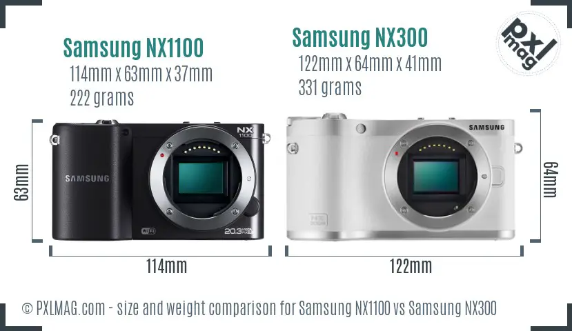 Samsung NX1100 vs Samsung NX300 size comparison