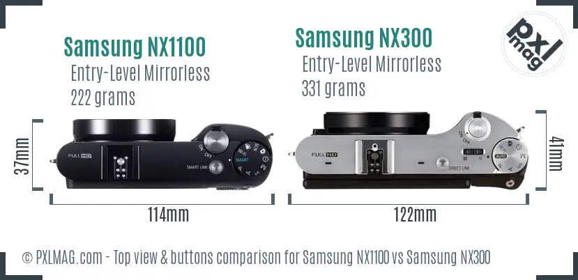 Samsung NX1100 vs Samsung NX300 top view buttons comparison