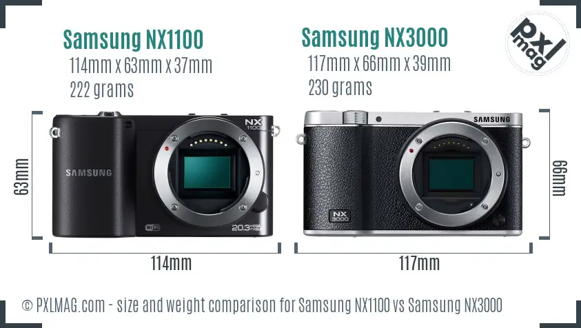 Samsung NX1100 vs Samsung NX3000 size comparison