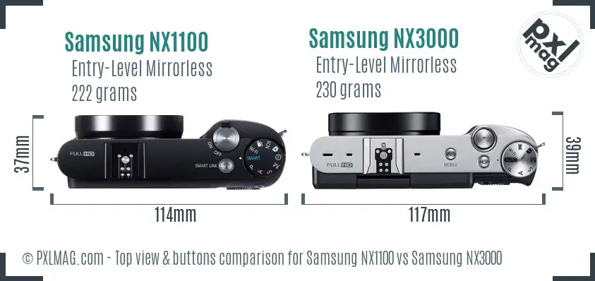 Samsung NX1100 vs Samsung NX3000 top view buttons comparison