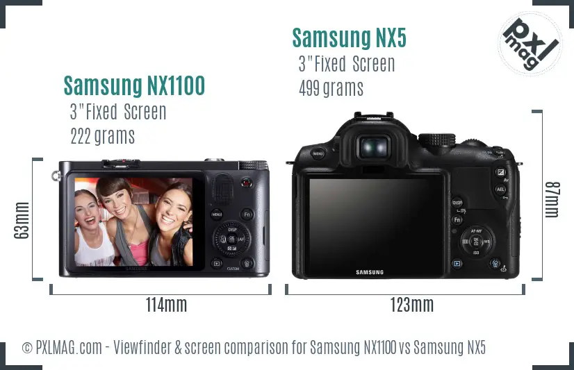 Samsung NX1100 vs Samsung NX5 Screen and Viewfinder comparison