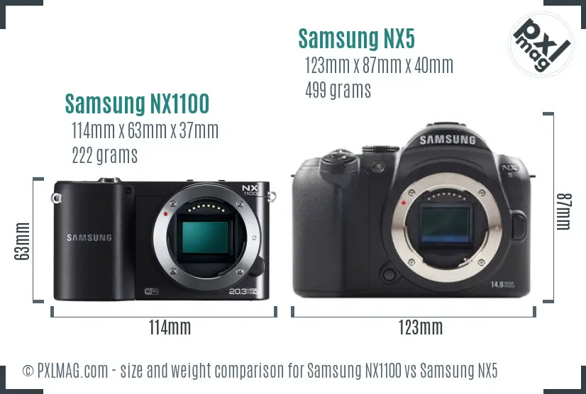 Samsung NX1100 vs Samsung NX5 size comparison