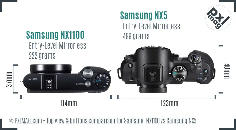 Samsung NX1100 vs Samsung NX5 top view buttons comparison
